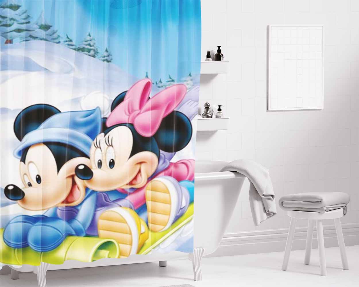 Mickey And Minnie Mose Bathroom Shower Curtain Fabric Waterproof | 66 X 72 Inch