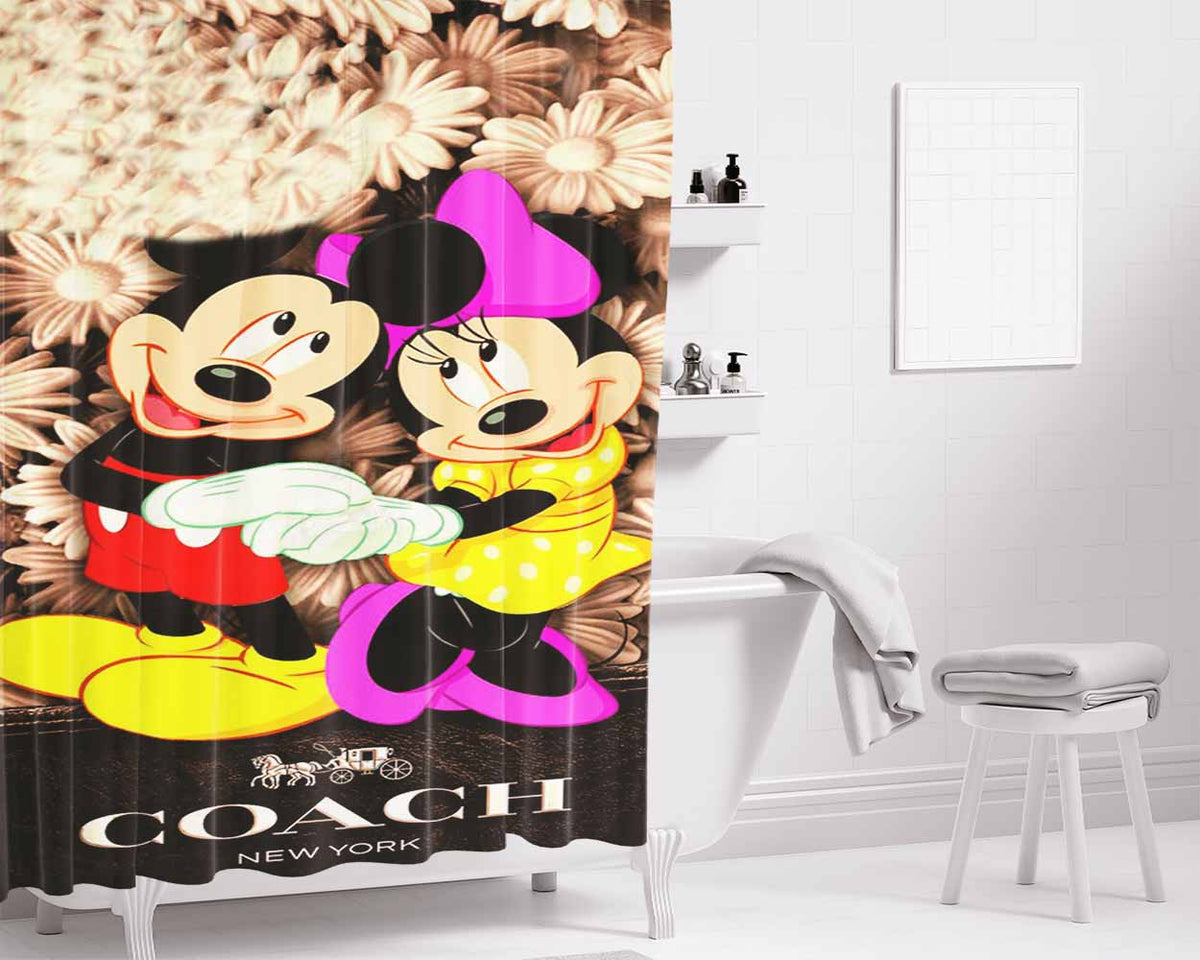 Mickey And Minnie Mouse Coach Cool Bathroom Shower Curtain Fabric Waterproof | 66 X 72 Inch