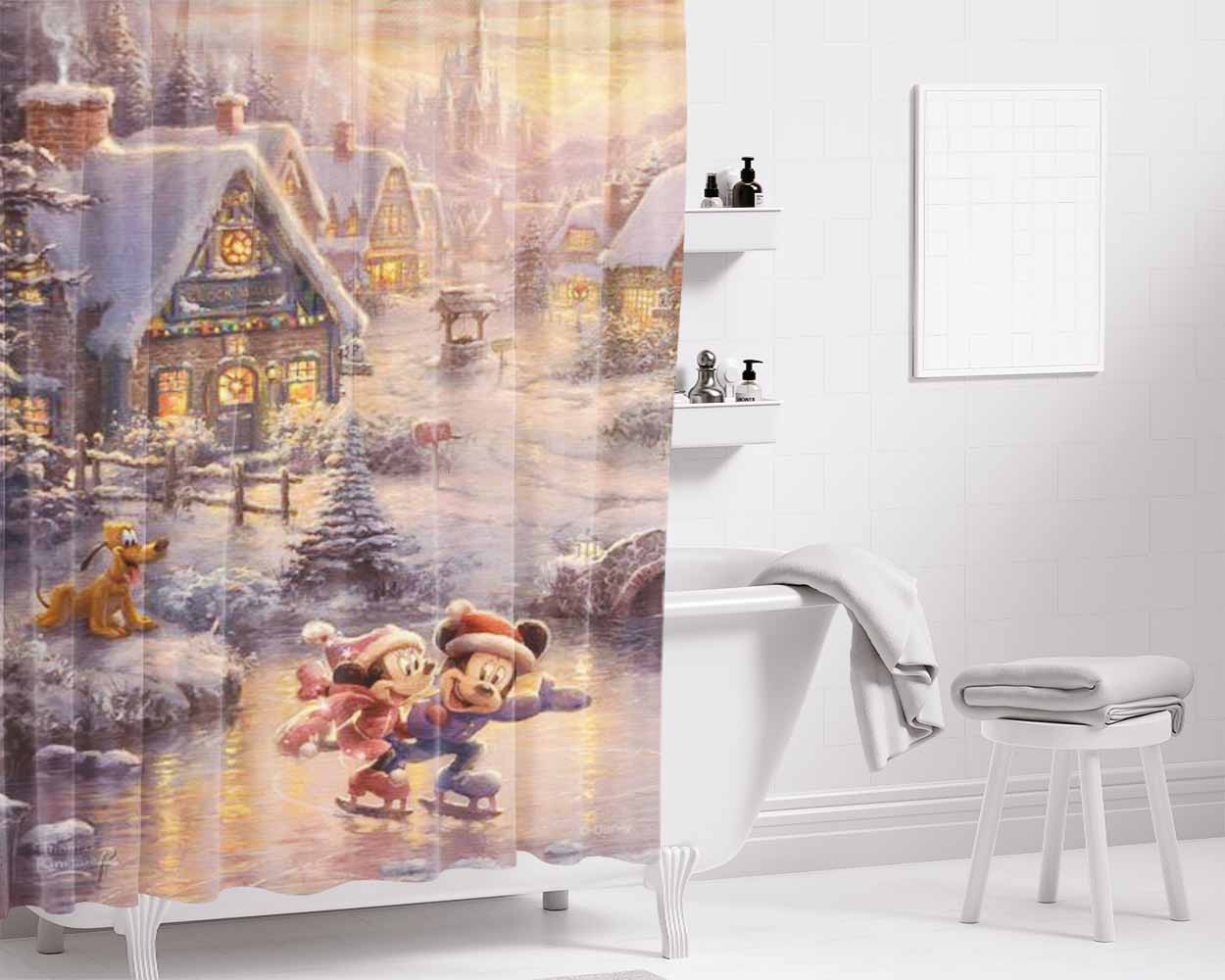Mickey And Minnie Sweetheart Holiday Bathroom Shower Curtain Fabric Waterproof | 66 X 72 Inch