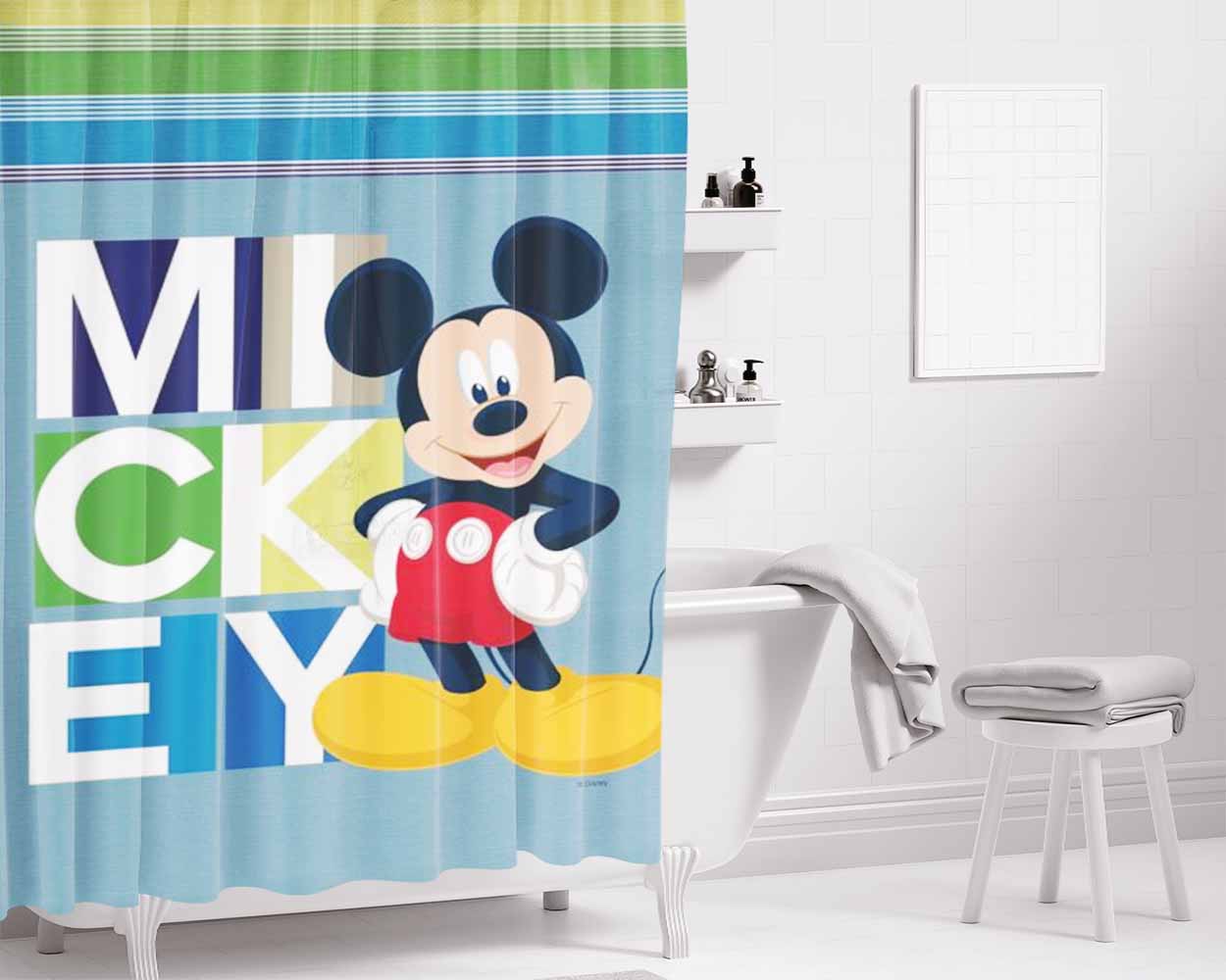 Mickey Blocks Bathroom Shower Curtain Fabric Waterproof | 66 X 72 Inch