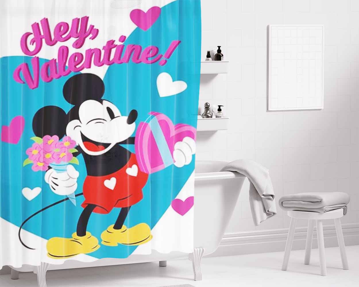 Mickey Flowers And Candy Bathroom Shower Curtain Fabric Waterproof | 66 X 72 Inch
