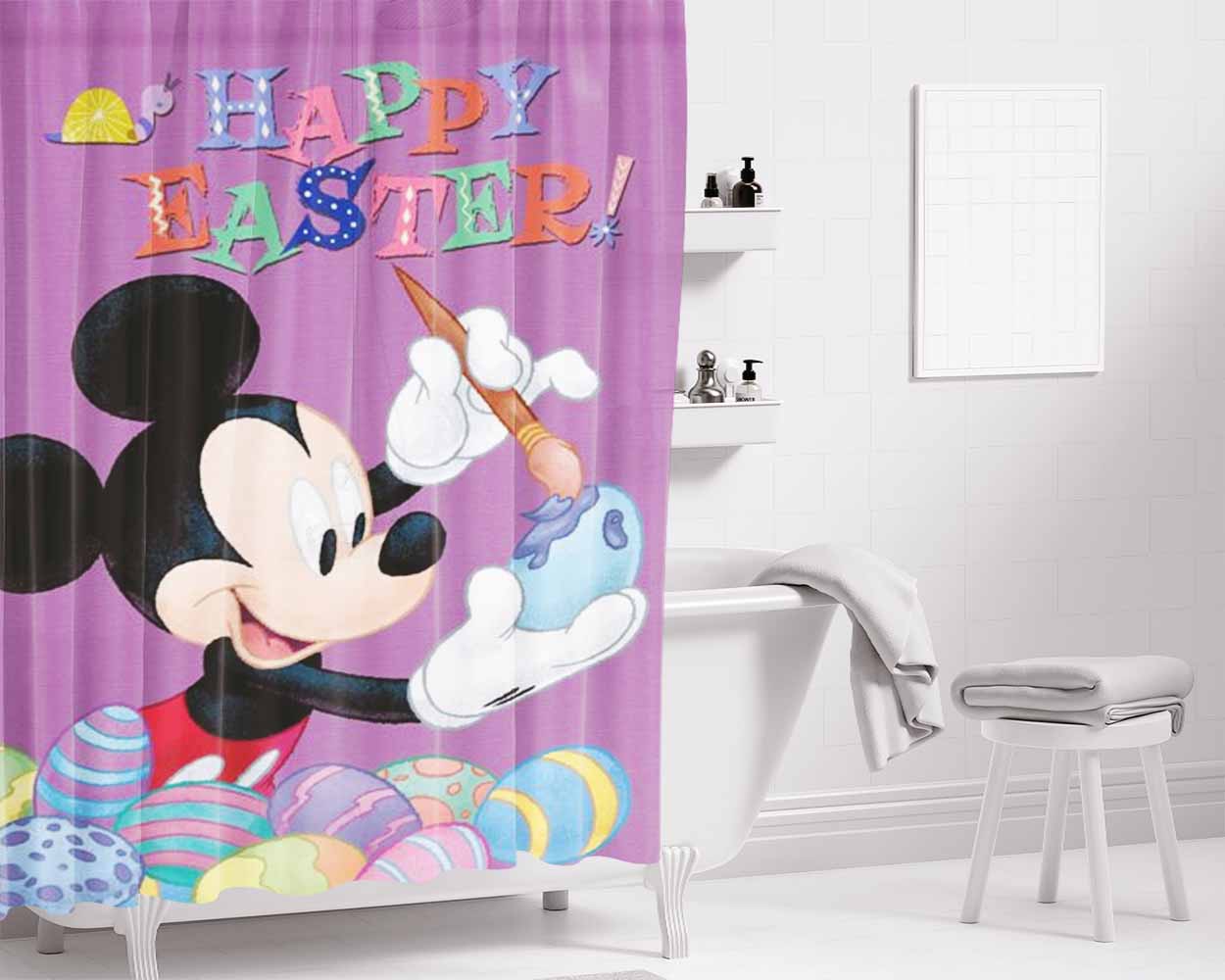 Mickey Happy Easter Bathroom Shower Curtain Fabric Waterproof | 66 X 72 Inch
