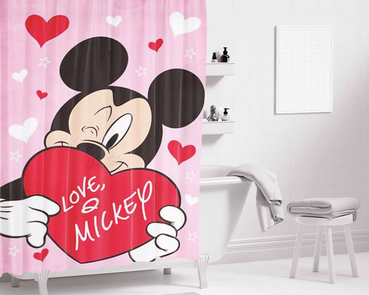 Mickey Heart You Bathroom Shower Curtain Fabric Waterproof | 66 X 72 Inch
