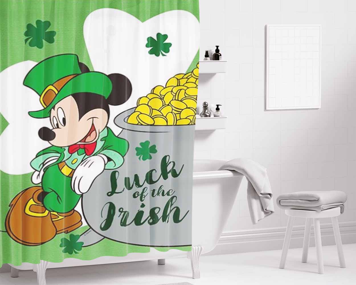 Mickey Luck Of The Irish Bathroom Shower Curtain Fabric Waterproof | 66 X 72 Inch