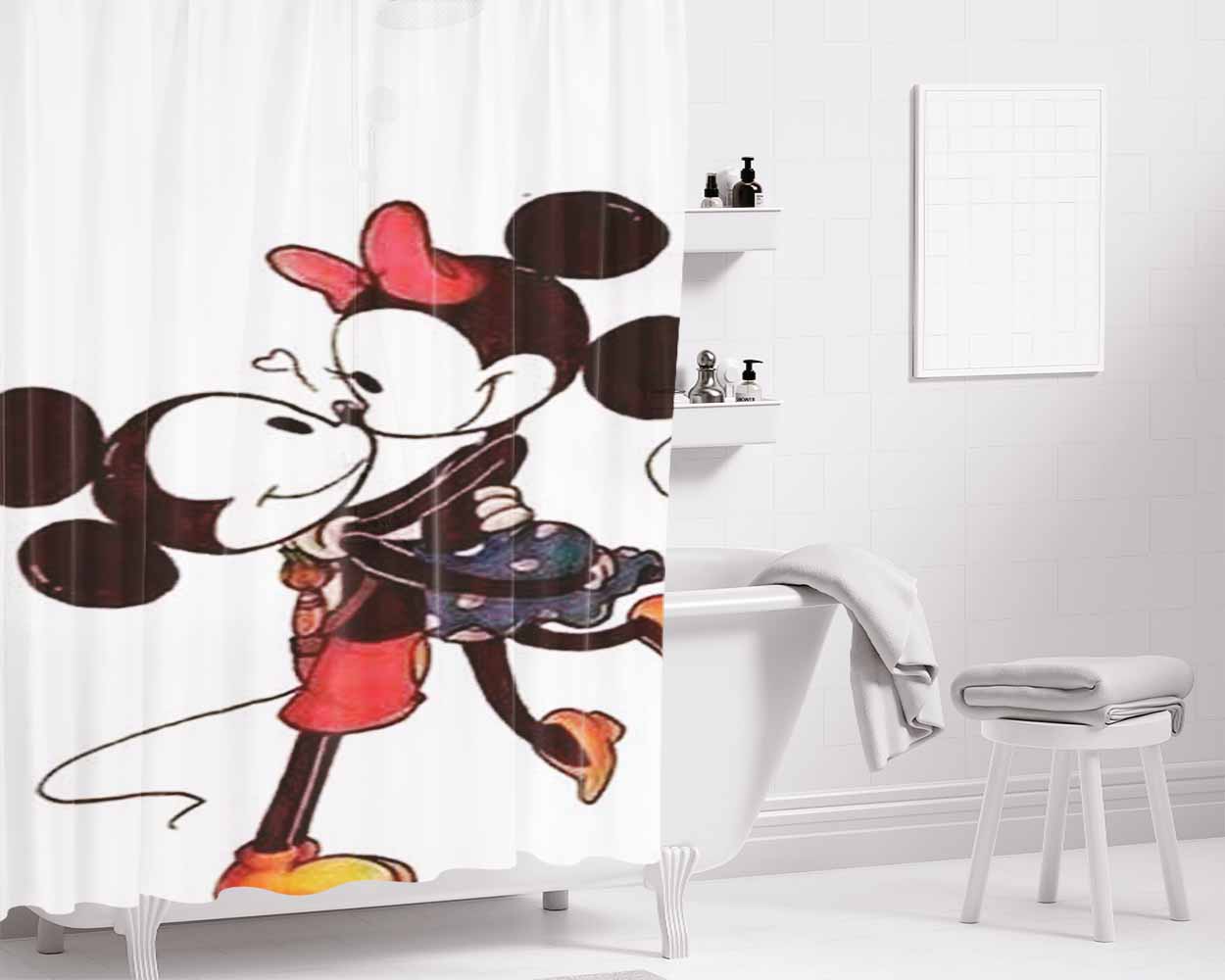 Mickey Minnie Lift Bathroom Shower Curtain Fabric Waterproof | 66 X 72 Inch