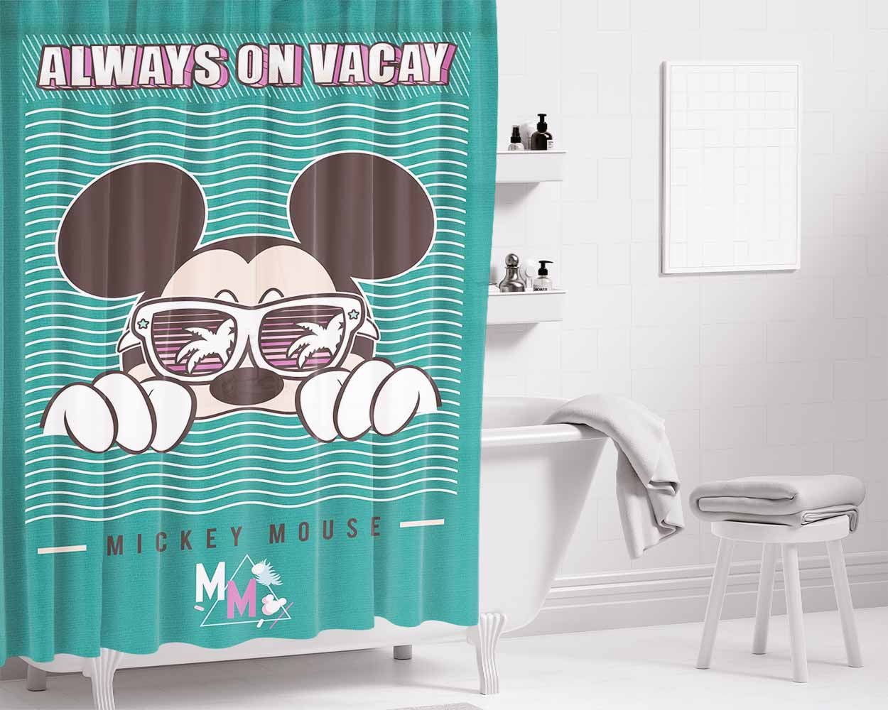 Mickey Mouse Always On Vacay Bathroom Shower Curtain Fabric Waterproof | 66 X 72 Inch
