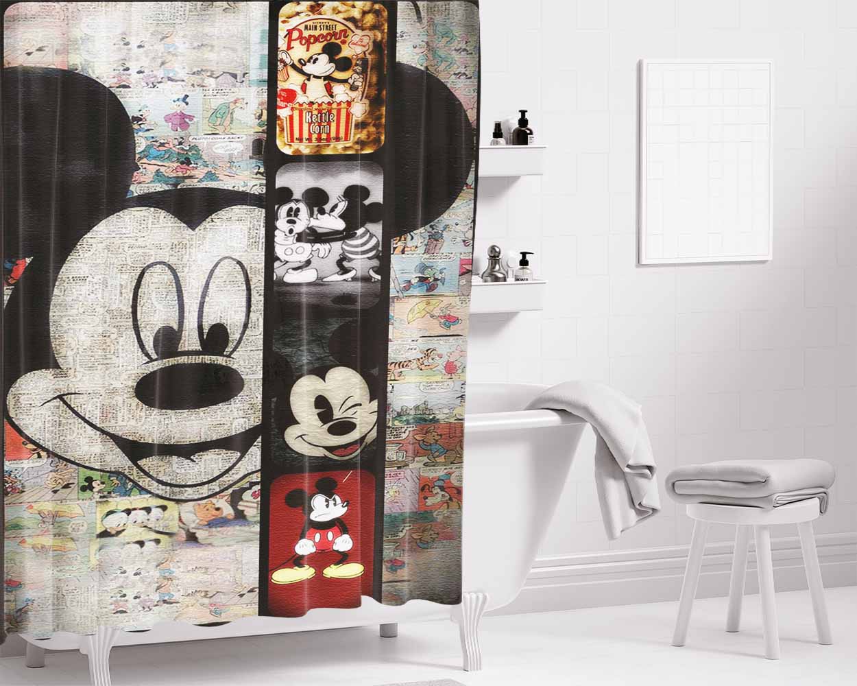 Mickey Mouse And Disney Comic Bathroom Shower Curtain Fabric Waterproof | 66 X 72 Inch