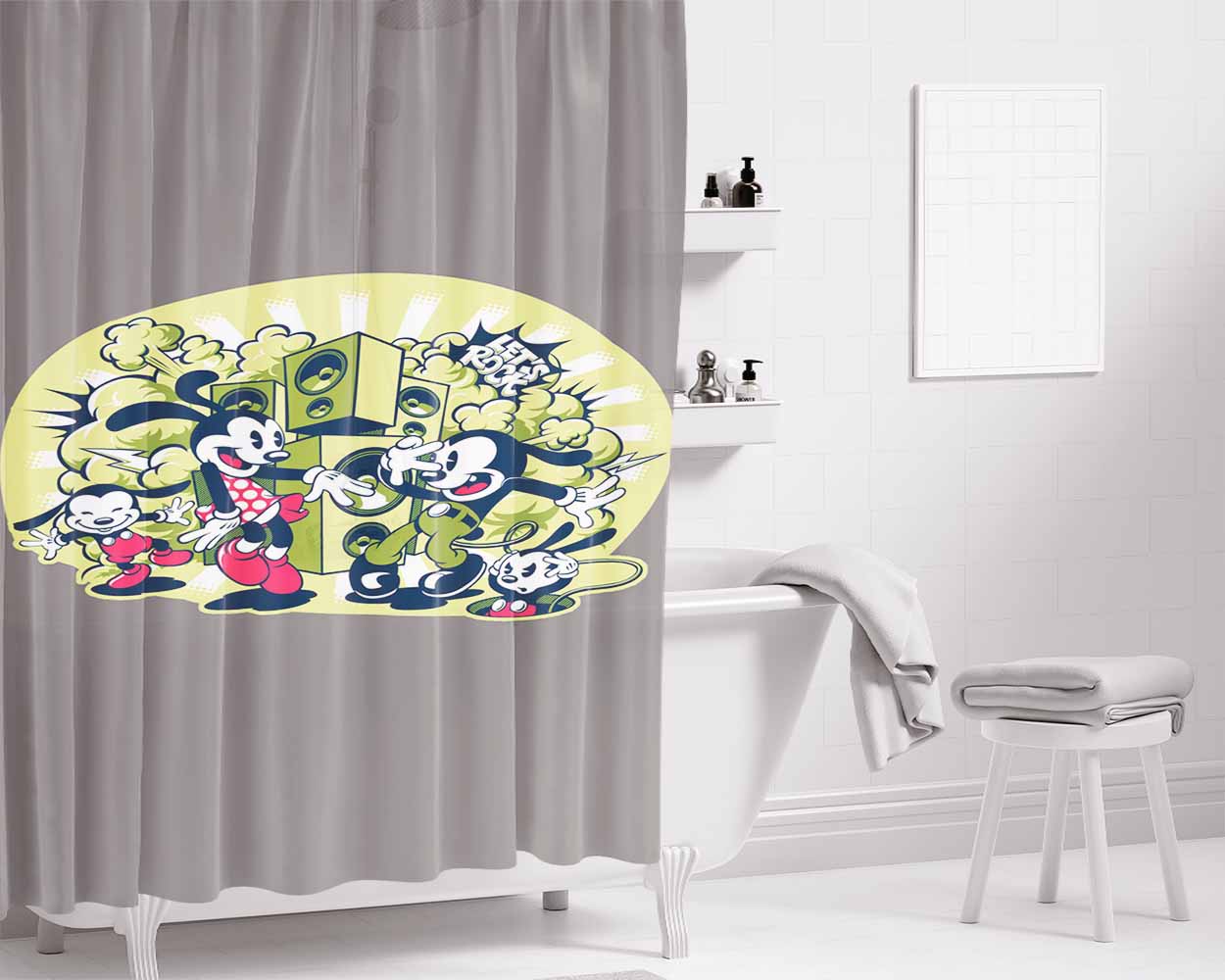 Mickey Mouse Dance Hiphop Style Cartoon Illustr Bathroom Shower Curtain Fabric Waterproof | 66 X 72 Inch