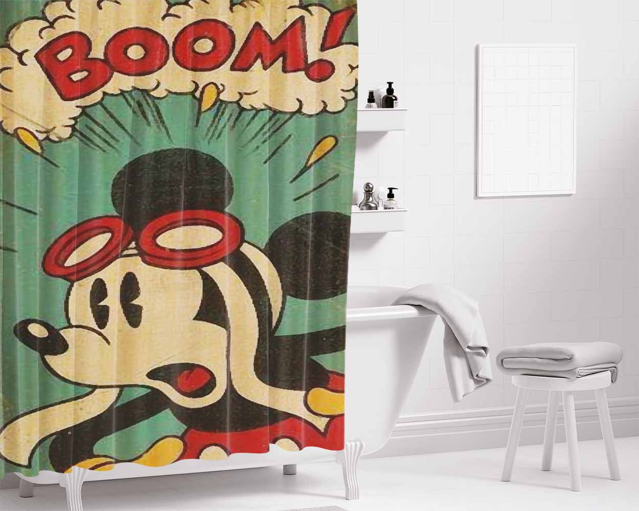Mickey Mouse Disney Comic Bathroom Shower Curtain Fabric Waterproof | 66 X 72 Inch