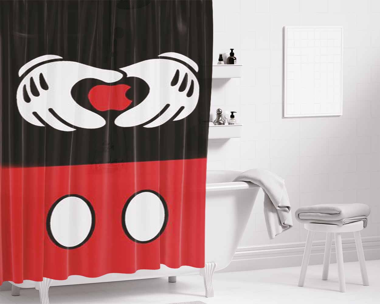Mickey Mouse Disney Inspired Bathroom Shower Curtain Fabric Waterproof | 66 X 72 Inch