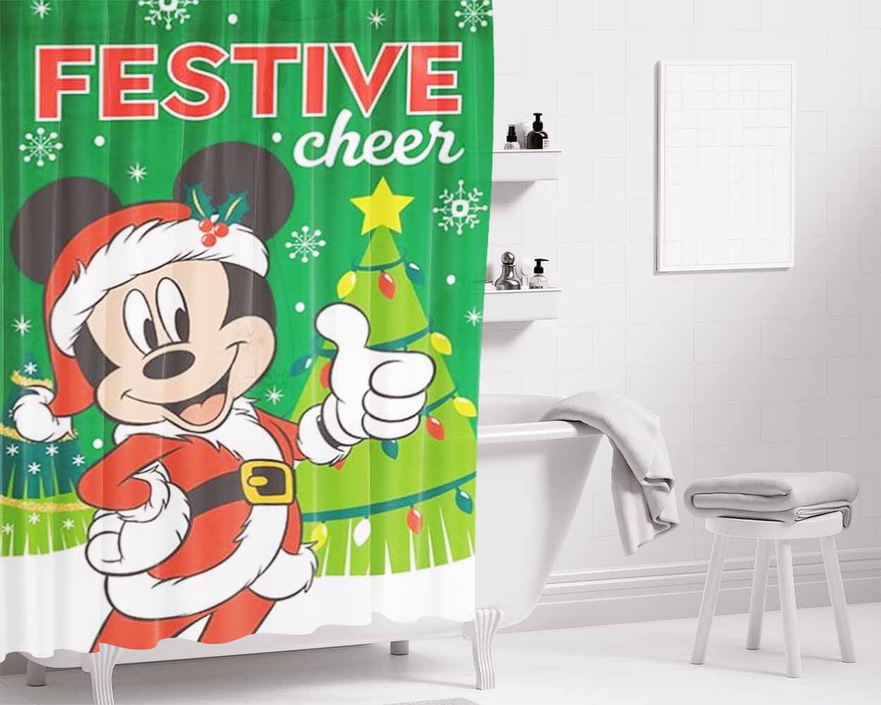 Mickey Mouse Festive Cheer Bathroom Shower Curtain Fabric Waterproof | 66 X 72 Inch