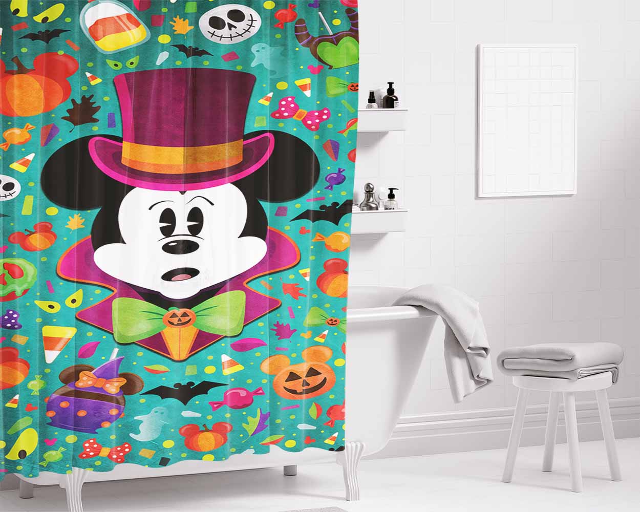 Mickey Mouse Halloween Bathroom Shower Curtain Fabric Waterproof | 66 X 72 Inch