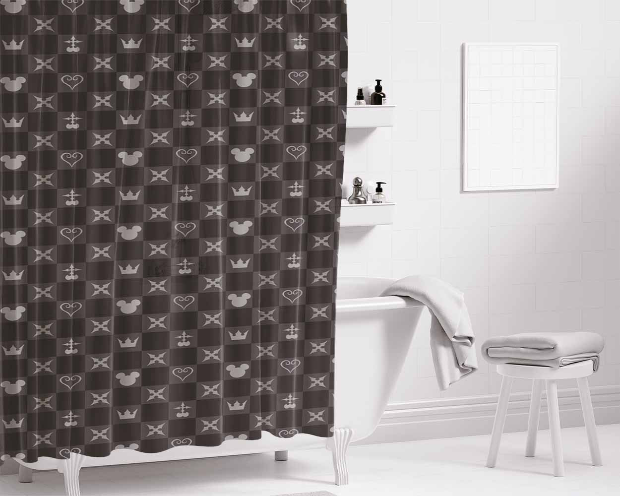 Mickey Mouse Kingdom Hearts Pattern Bathroom Shower Curtain Fabric Waterproof | 66 X 72 Inch