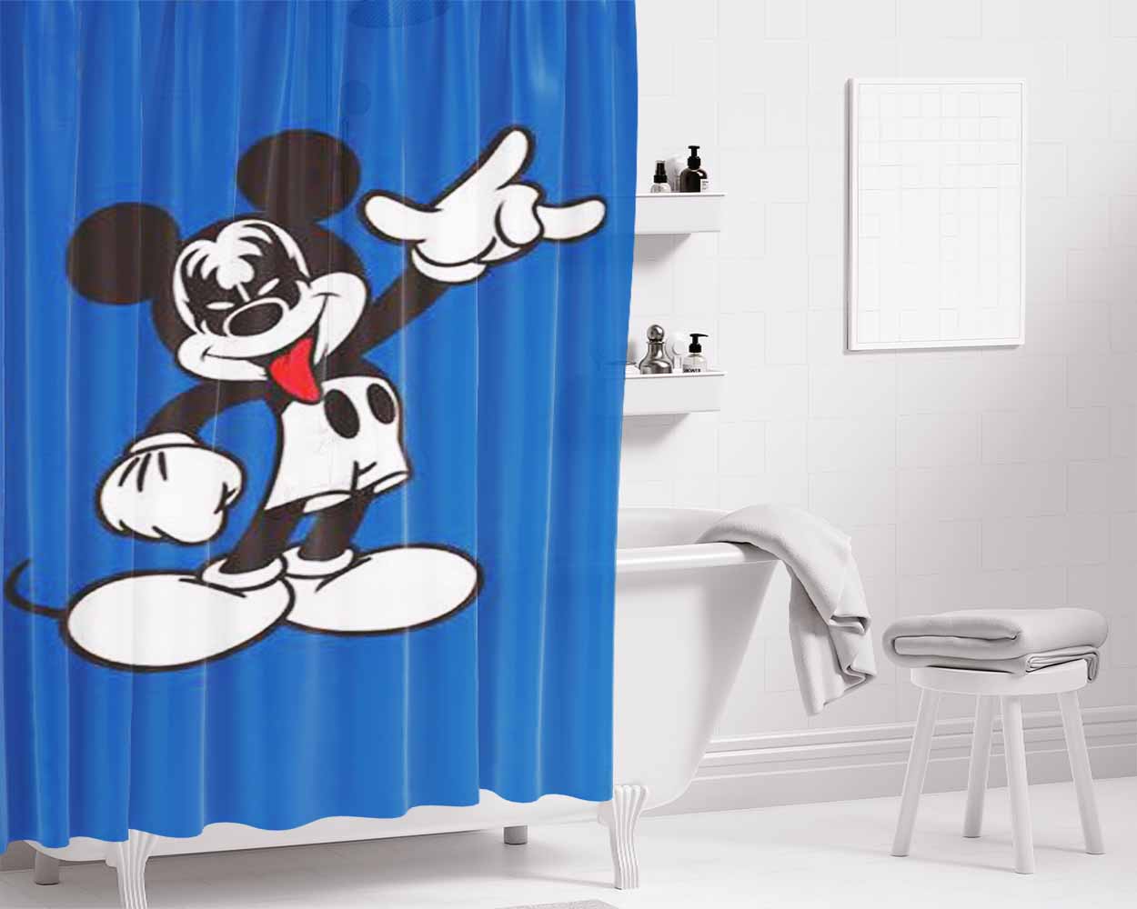 Mickey Mouse Kiss Band Bathroom Shower Curtain Fabric Waterproof | 66 X 72 Inch