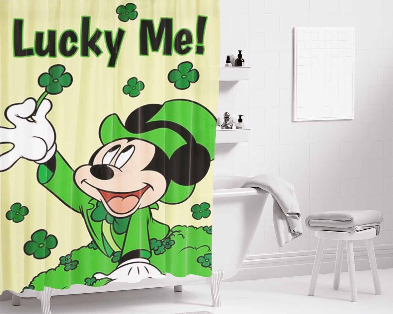 Mickey Mouse Lucky Me Bathroom Shower Curtain Fabric Waterproof | 66 X 72 Inch