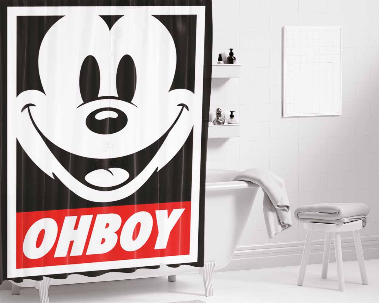 Mickey Mouse Obey Ohboy Bathroom Shower Curtain Fabric Waterproof | 66 X 72 Inch
