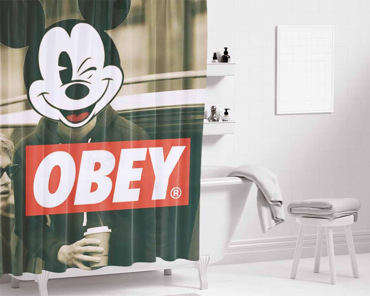 Mickey Mouse Obey Bathroom Shower Curtain Fabric Waterproof | 66 X 72 Inch