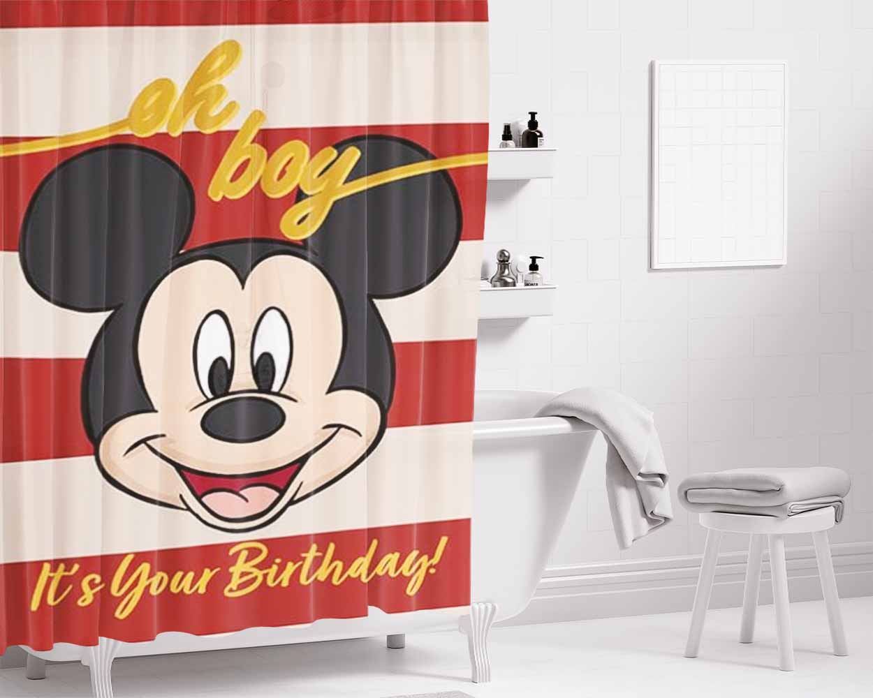 Mickey Mouse Oh Boy It’S Your Birthday Bathroom Shower Curtain Fabric Waterproof | 66 X 72 Inch