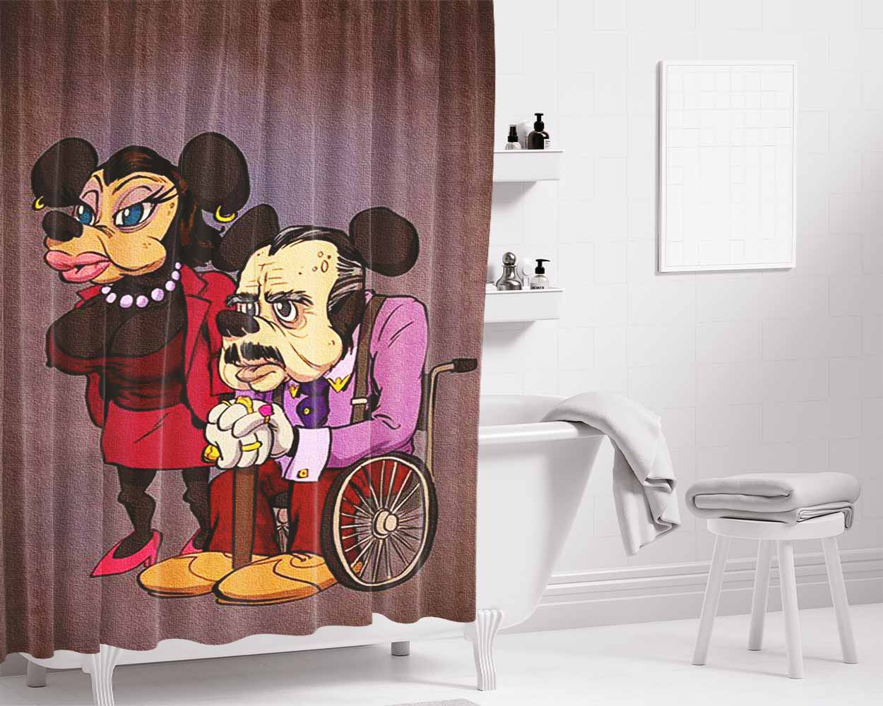 Mickey Mouse Old Age Canvas Painting Bathroom Shower Curtain Fabric Waterproof | 66 X 72 Inch