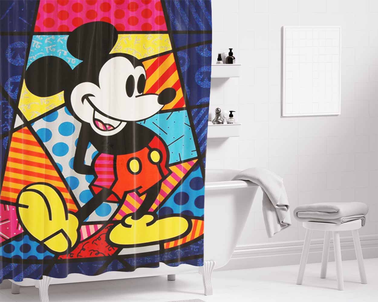 Mickey Mouse Romero Britto Bathroom Shower Curtain Fabric Waterproof | 66 X 72 Inch