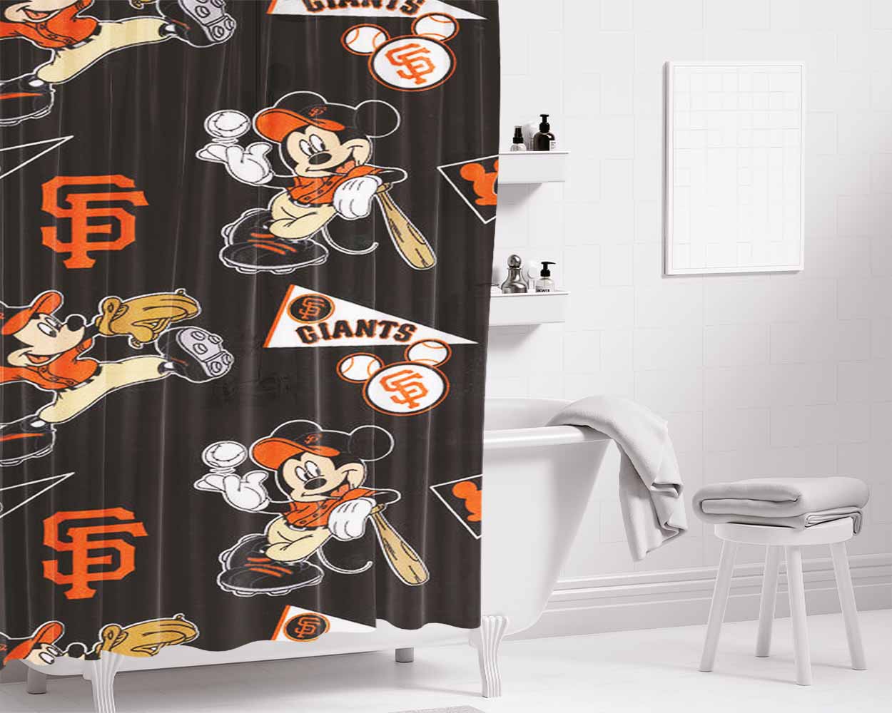 Mickey Mouse San Francisco Giants Bathroom Shower Curtain Fabric Waterproof | 66 X 72 Inch