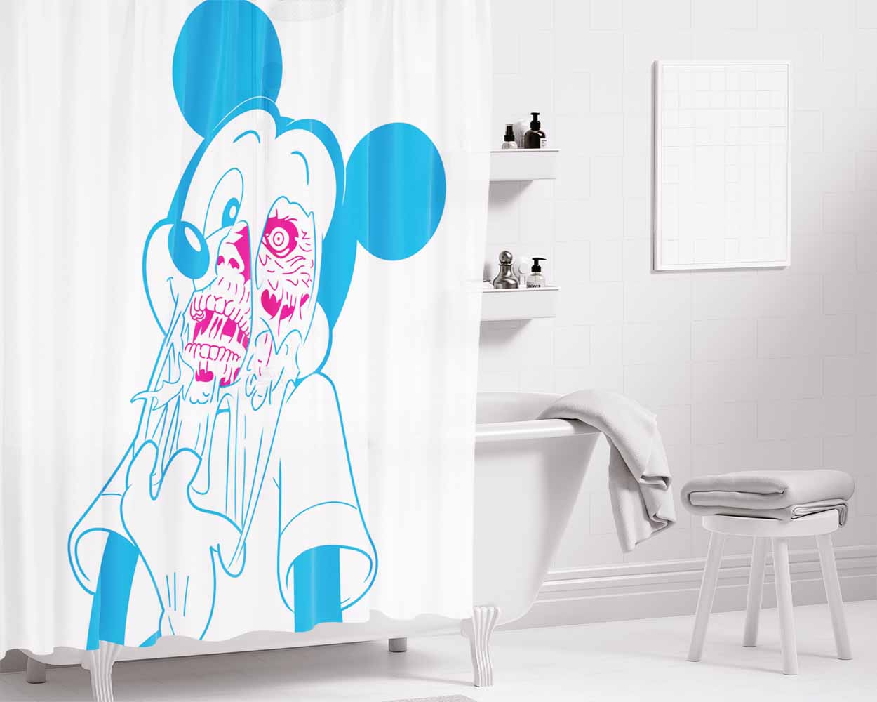 Mickey Mouse Skull Zombie Bathroom Shower Curtain Fabric Waterproof | 66 X 72 Inch