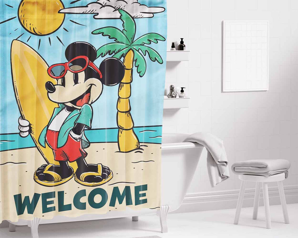 Mickey Mouse Summer Bathroom Shower Curtain Fabric Waterproof | 66 X 72 Inch