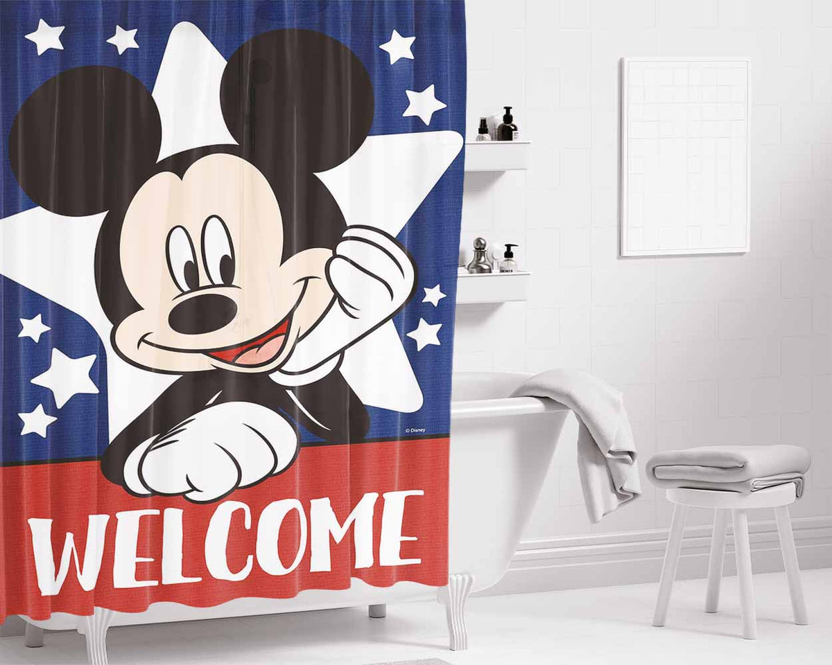 Mickey Mouse Welcome Bathroom Shower Curtain Fabric Waterproof | 66 X 72 Inch