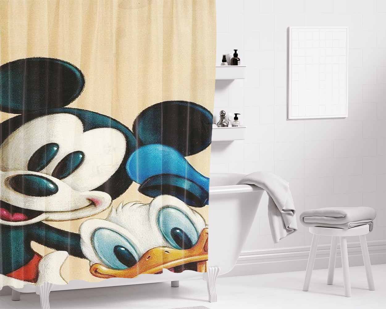 Mickey N Friends Bathroom Shower Curtain Fabric Waterproof | 66 X 72 Inch