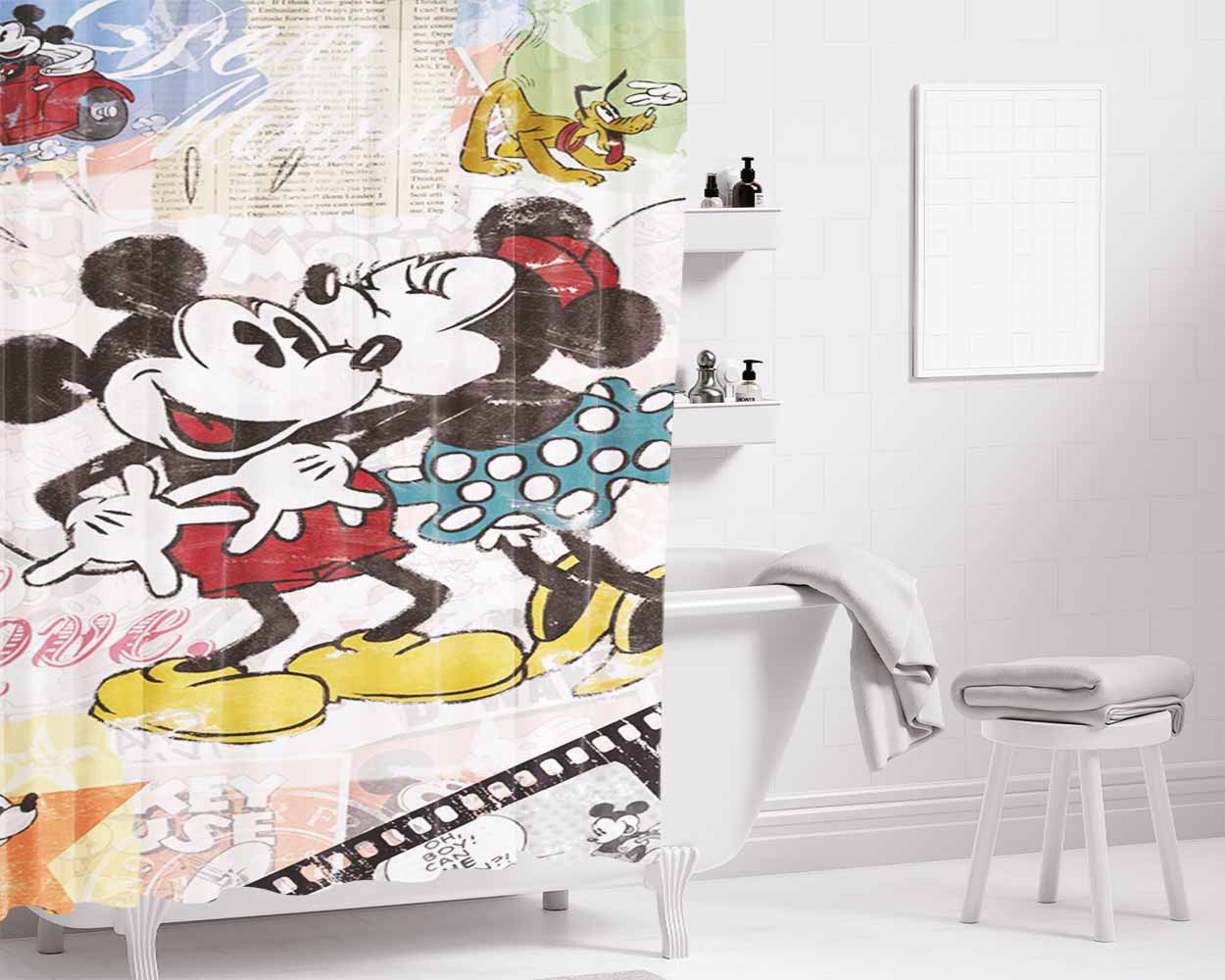 Mickey Retro Minnie Mouse Bathroom Shower Curtain Fabric Waterproof | 66 X 72 Inch