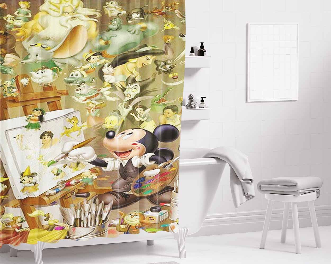 Mickey Bathroom Shower Curtain Fabric Waterproof | 66 X 72 Inch