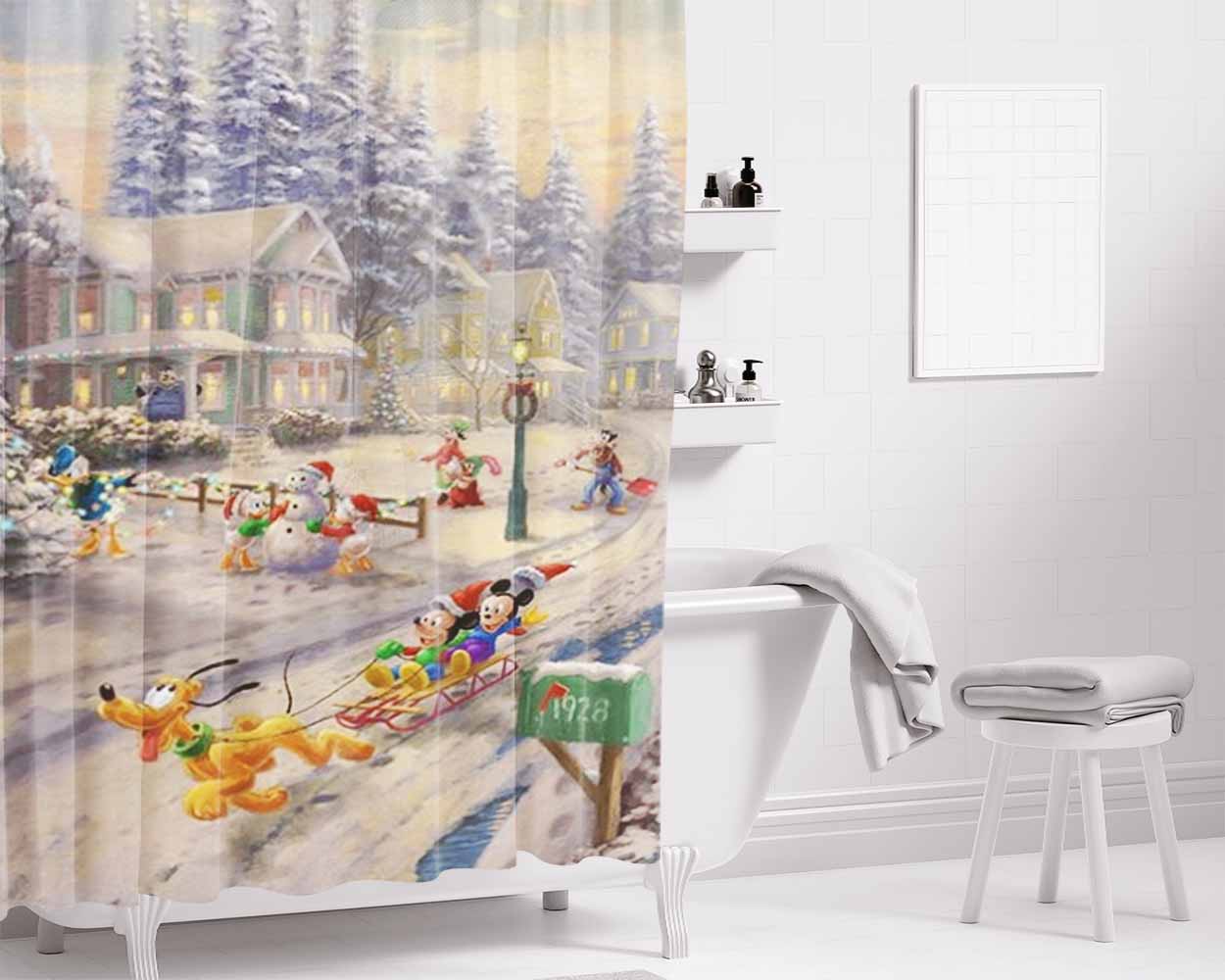 Mickey’S Friends Victorian Christmas Bathroom Shower Curtain Fabric Waterproof | 66 X 72 Inch