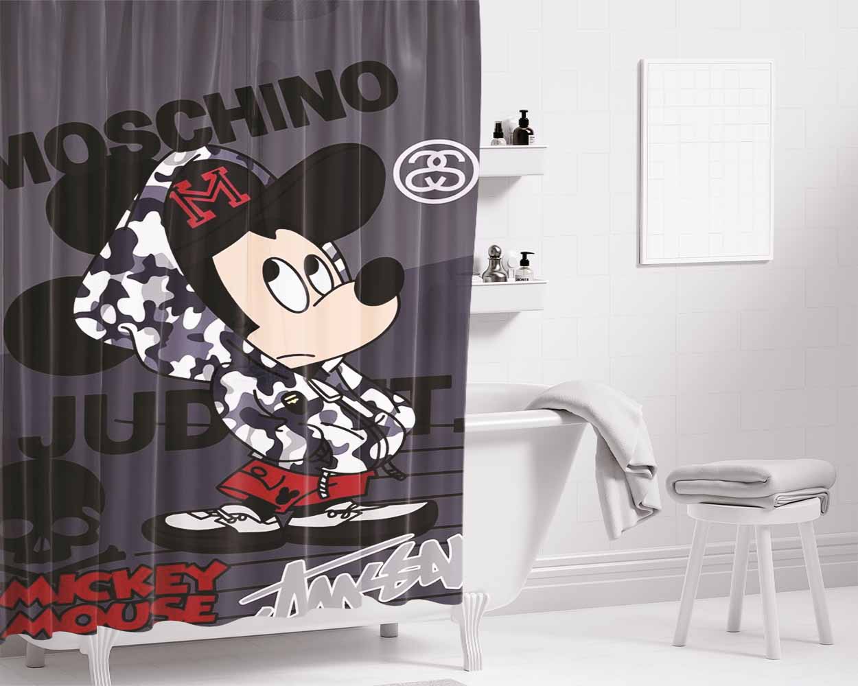 Mickeye Mouse Moschino Bathroom Shower Curtain Fabric Waterproof | 66 X 72 Inch