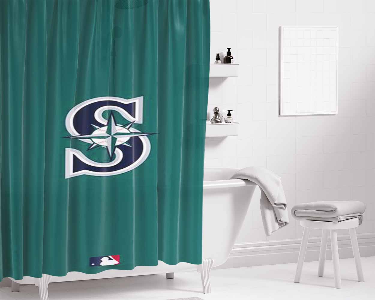 Mlb Seattle Mariners Green Bathroom Shower Curtain Fabric Waterproof | 66 X 72 Inch