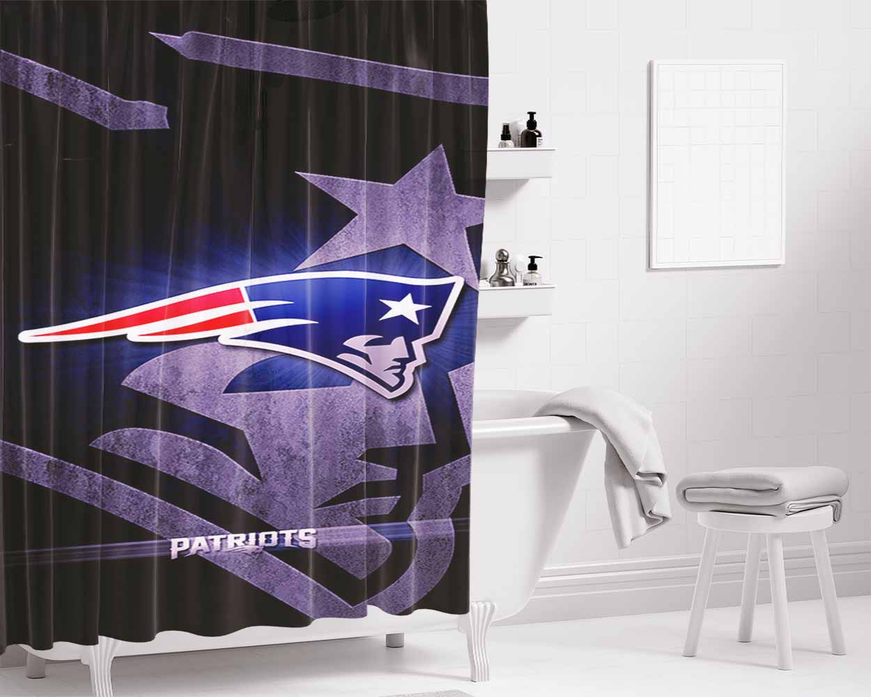 New England Patriots 1 Bathroom Shower Curtain Fabric Waterproof | 66 X 72 Inch