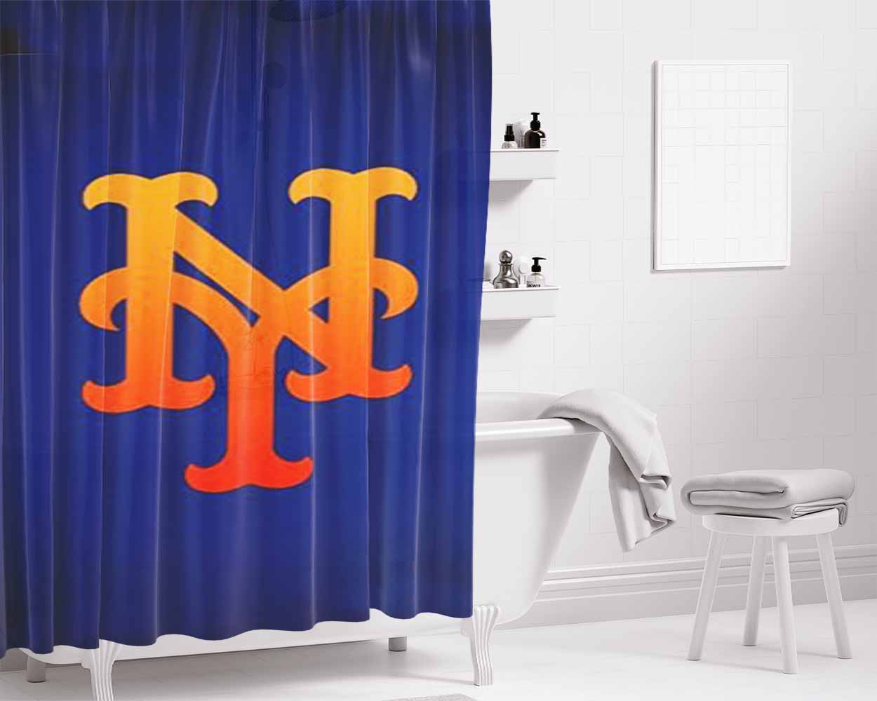 New York Mets Art Bathroom Shower Curtain Fabric Waterproof | 66 X 72 Inch