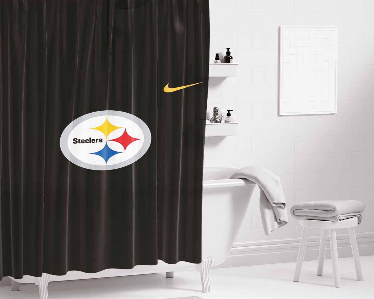 Nfl Pittsburgh Steelers Black Wallpapers Bathroom Shower Curtain Fabric Waterproof | 66 X 72 Inch