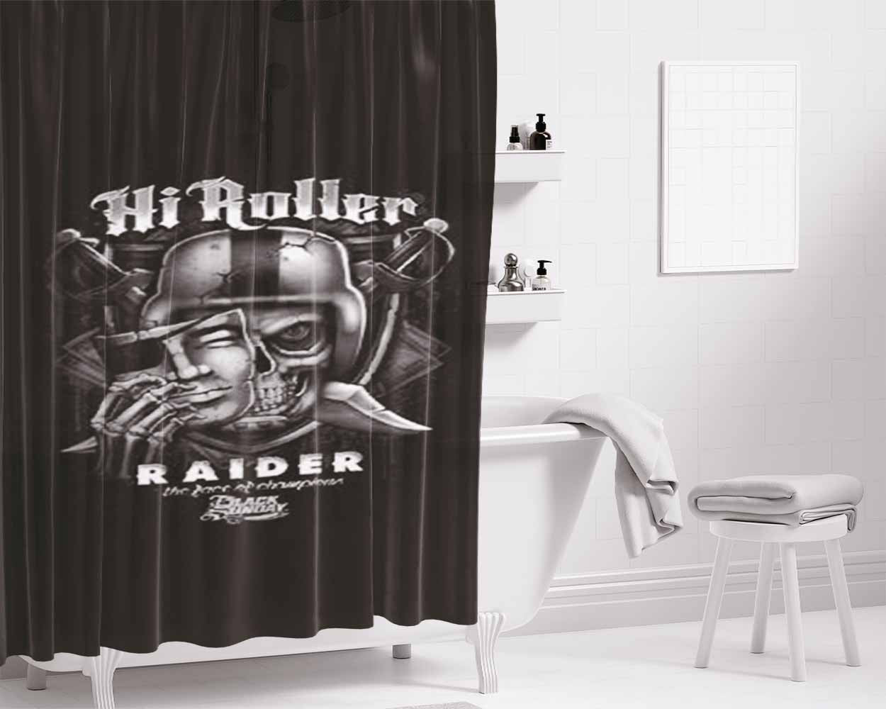 Oakland Raiders Face Of Champions Bathroom Shower Curtain Fabric Waterproof | 66 X 72 Inch