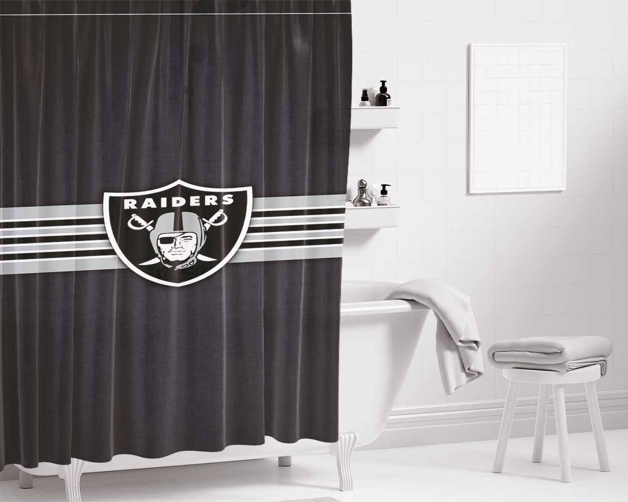 Oakland Raiders Vintage Stripe Bathroom Shower Curtain Fabric Waterproof | 66 X 72 Inch