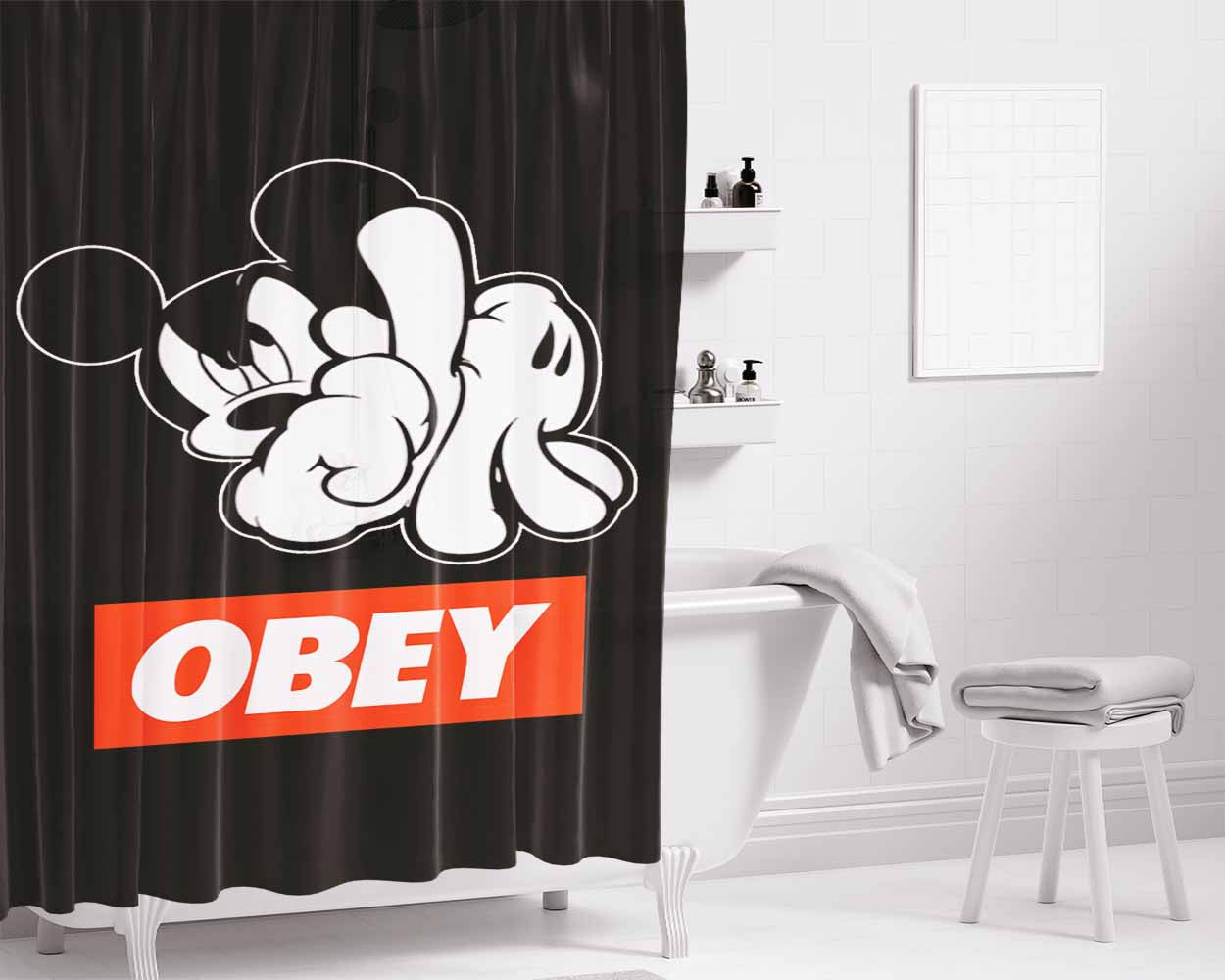 Obey Mickey Mouse Bathroom Shower Curtain Fabric Waterproof | 66 X 72 Inch