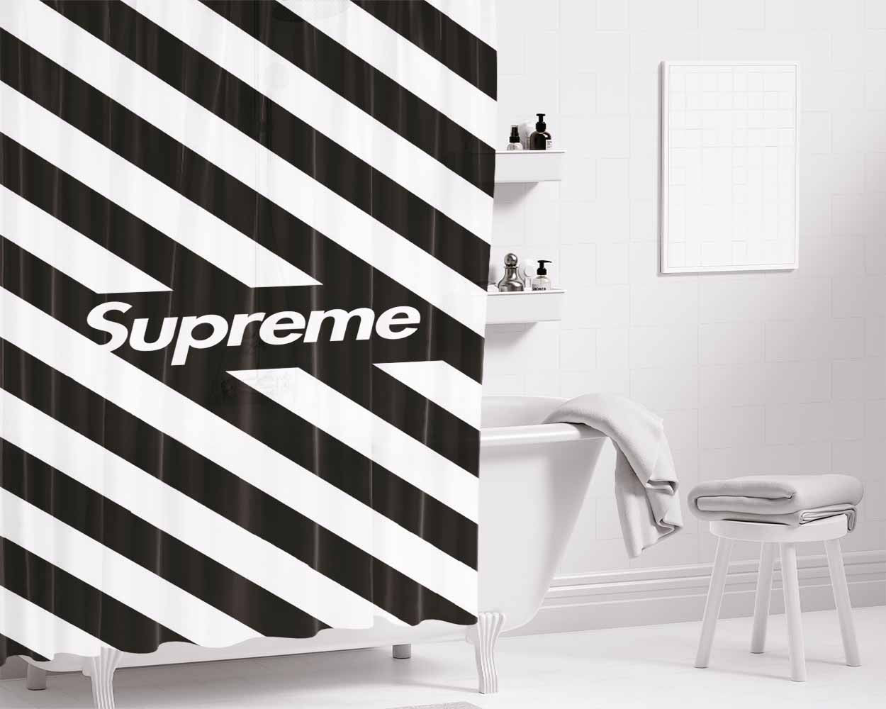 Off White Supreme 2 Bathroom Shower Curtain Fabric Waterproof | 66 X 72 Inch