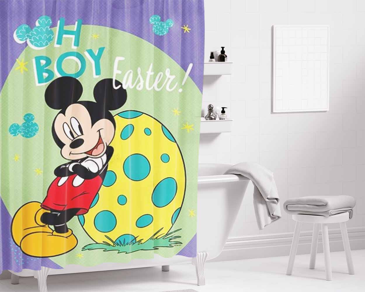 Oh Boy Easter Mickey Mouse Bathroom Shower Curtain Fabric Waterproof | 66 X 72 Inch