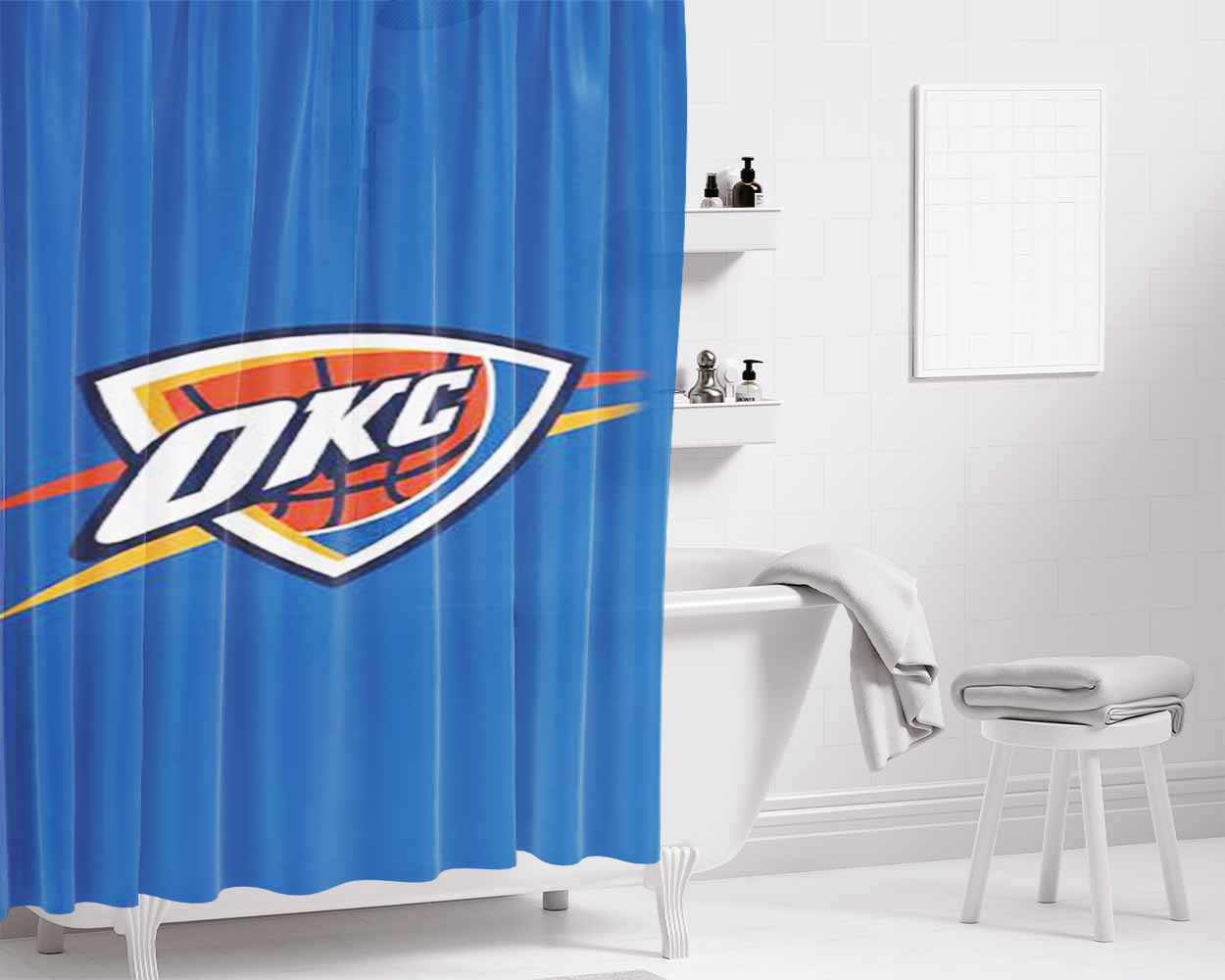 Oklahoma City Thunder Logo Nba Bathroom Shower Curtain Fabric Waterproof | 66 X 72 Inch