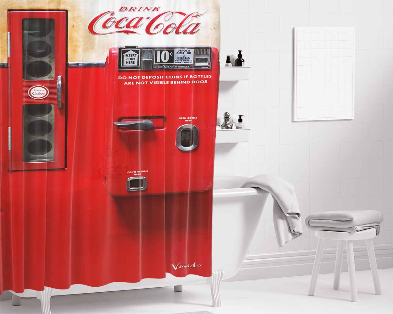 Old Coca Cola Soft Drink Vending Machine Bathroom Shower Curtain Fabric Waterproof | 66 X 72 Inch