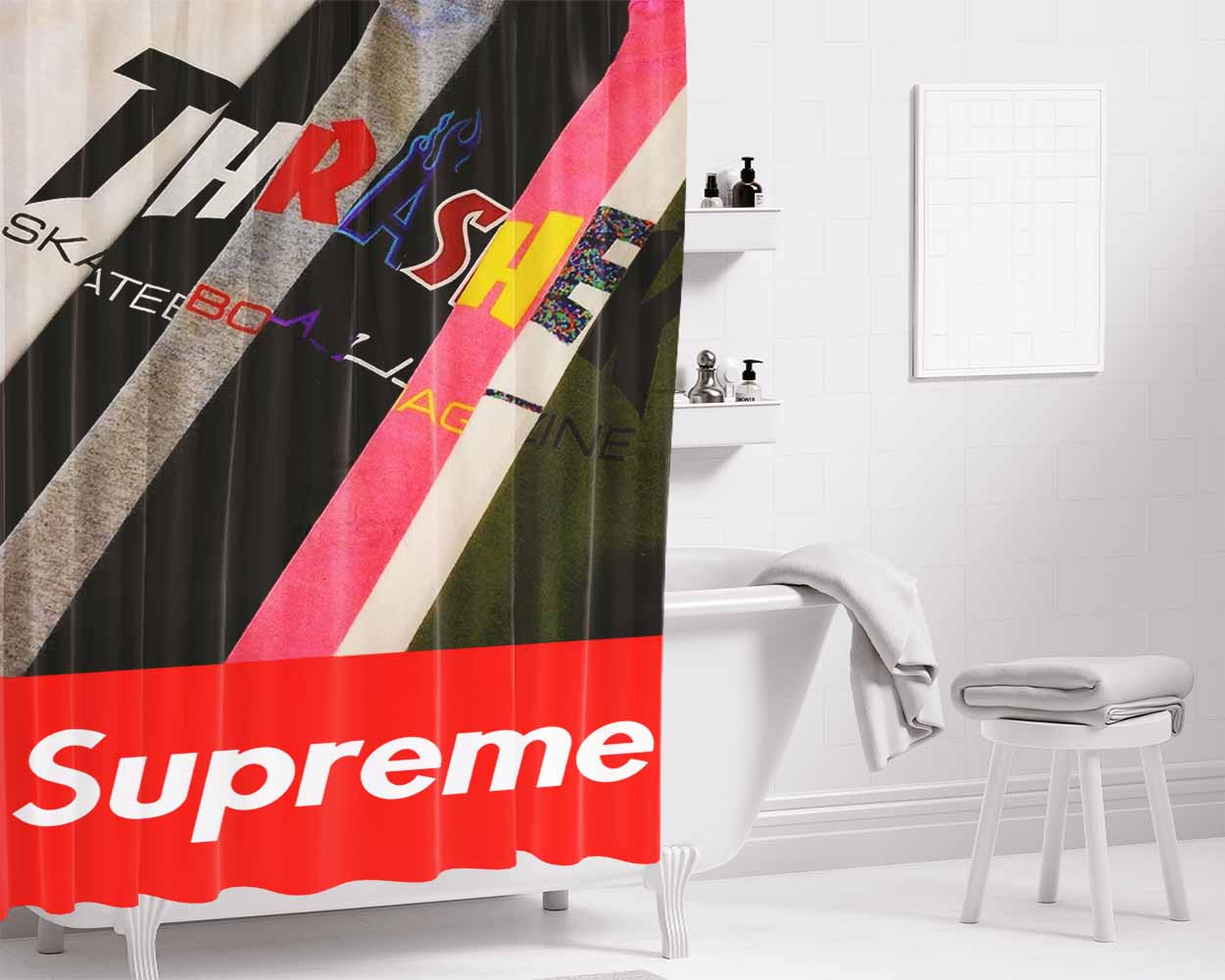 Outfits With A Black Flame Thrasher Shirt X Supreme Bathroom Shower Curtain Fabric Waterproof | 66 X 72 Inch