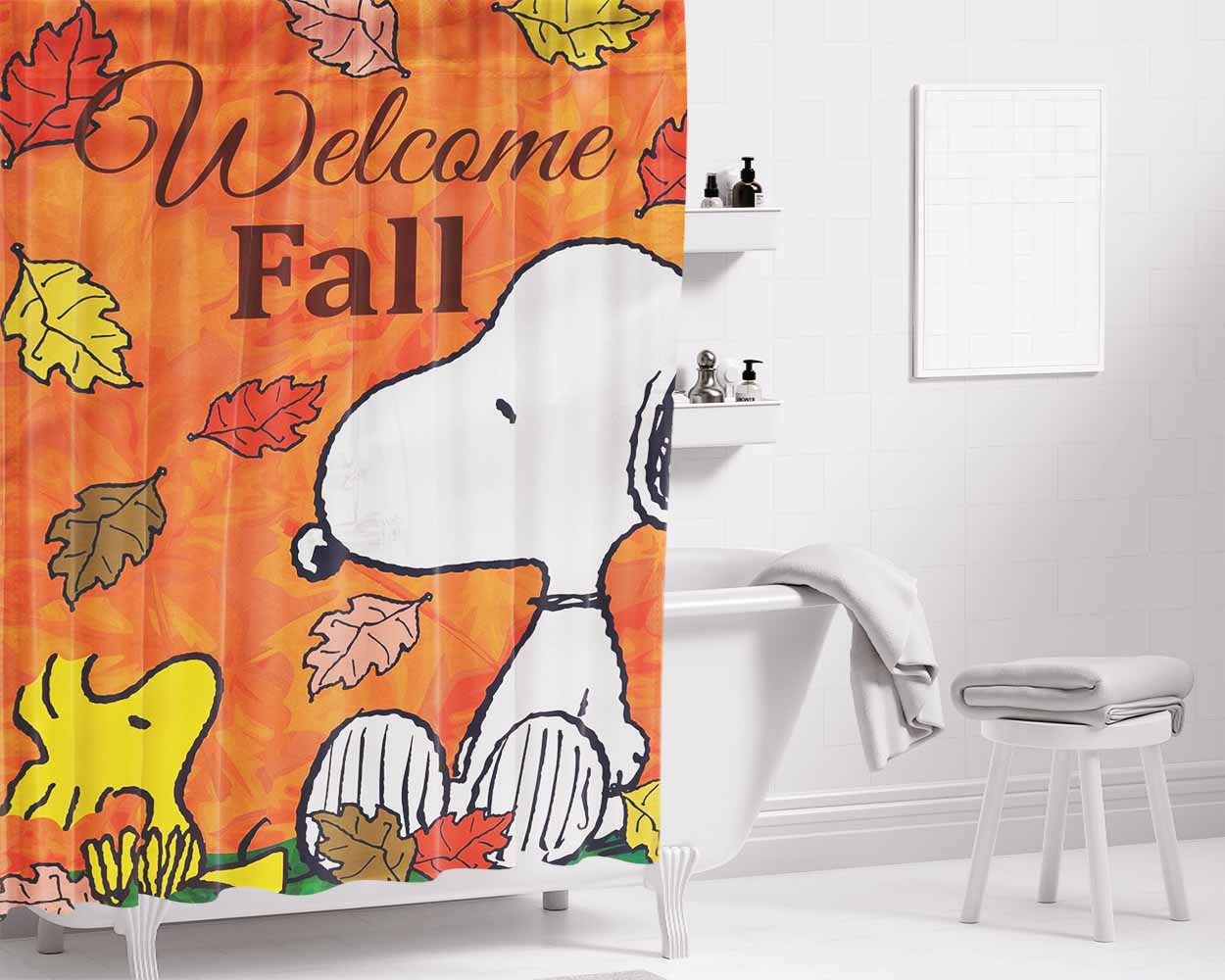 Peanuts Autumn Bathroom Shower Curtain Fabric Waterproof | 66 X 72 Inch