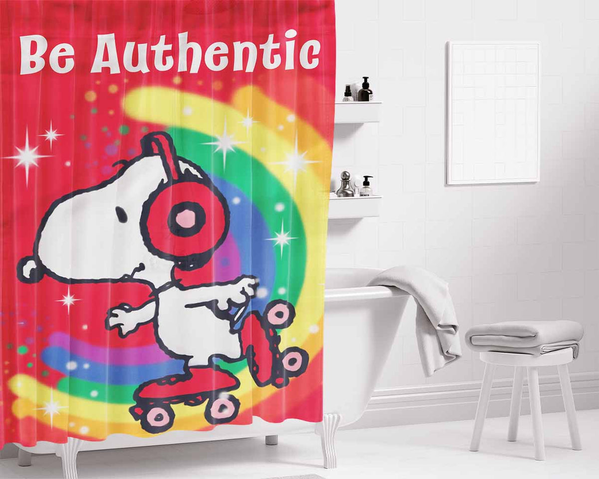 Peanuts Be Authentic Snoopy Roller-Skate Bathroom Shower Curtain Fabric Waterproof | 66 X 72 Inch