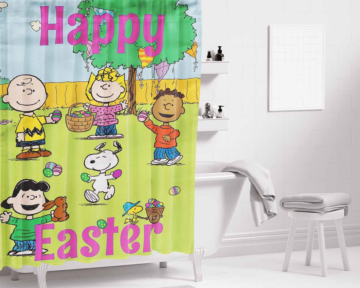Peanuts Charlie Brown And Snoopy Easter Bathroom Shower Curtain Fabric Waterproof | 66 X 72 Inch