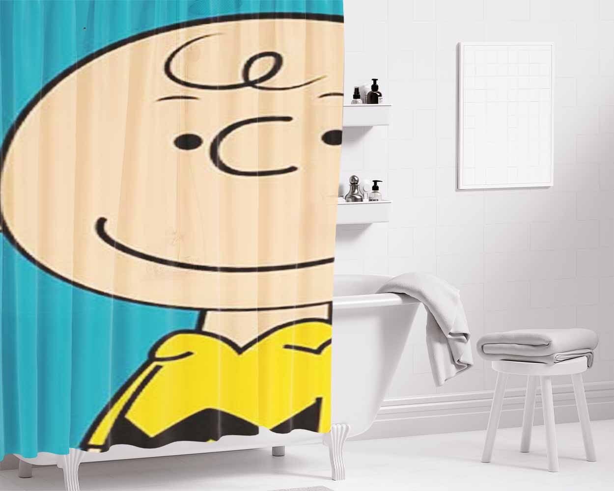 Peanuts Charlie Brown Blue Bathroom Shower Curtain Fabric Waterproof | 66 X 72 Inch