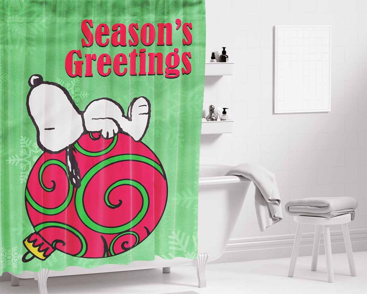 Peanuts Christmas Ornament Snoopy Bathroom Shower Curtain Fabric Waterproof | 66 X 72 Inch